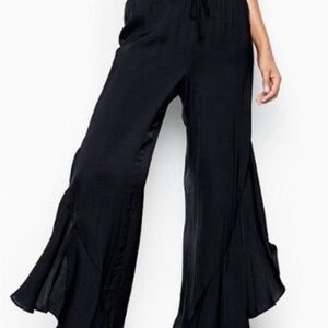 Victoria’s Secret Black Satin Wide Leg Ruffled Pant Whimsygoth Size M